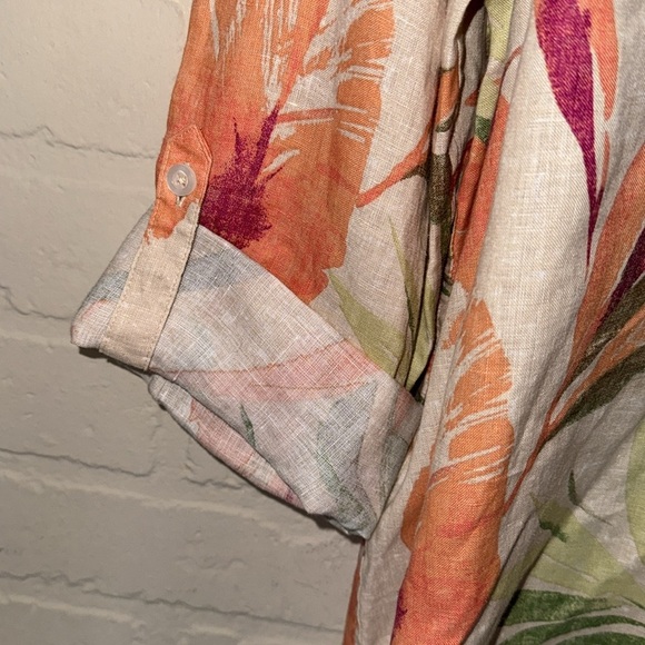 Chico's linen shirt NEW palm royal size xl button down Tropical Print Top - Picture 5 of 6
